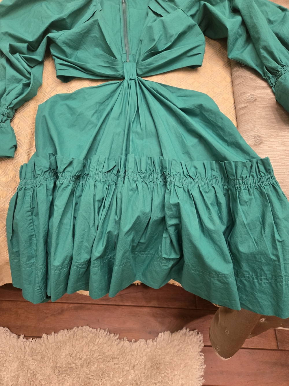 Green A.L.C. Gathered Waist Dress with Ruffled Skirt & Cutout Detail